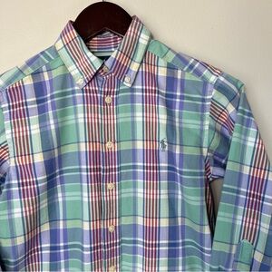 VTG Polo Ralph Lauren Boys S(8) Pastel Multicolor Madras Plaid Button Down Shirt